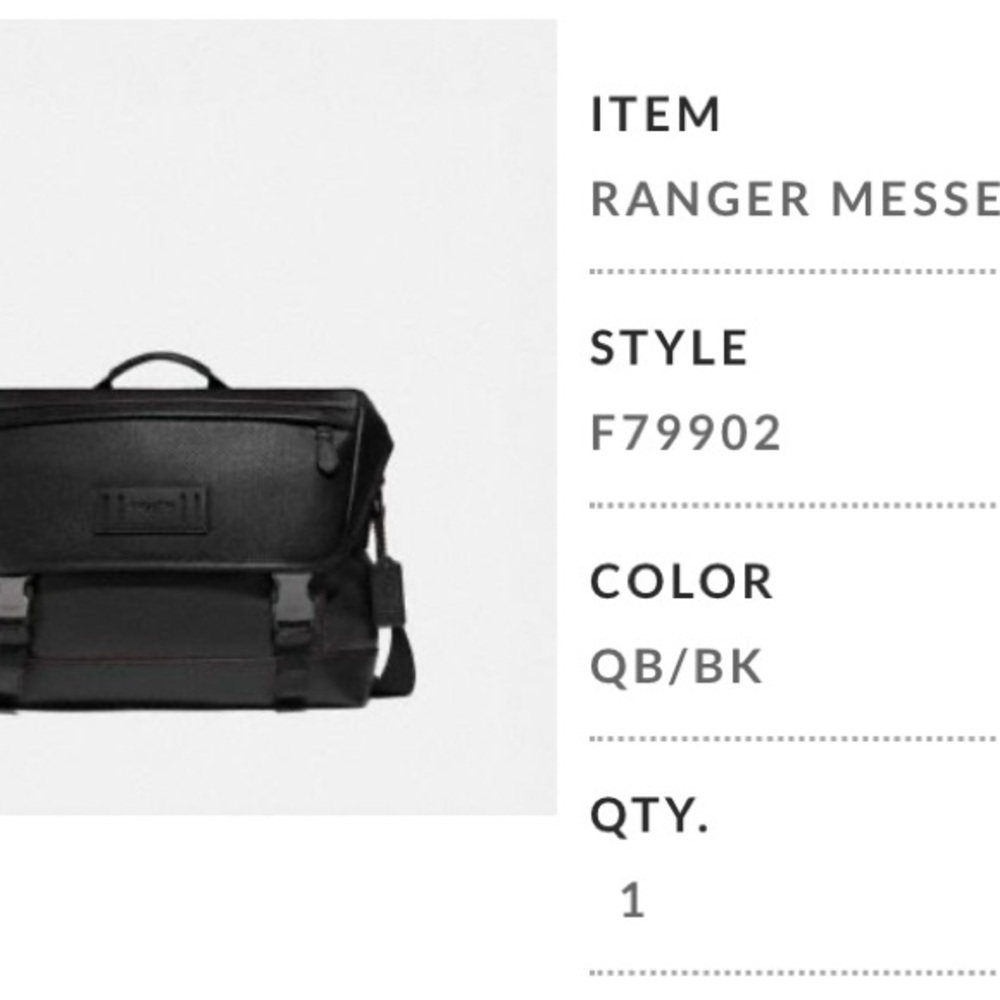 Coach mens Ranger Black Messenger Bag